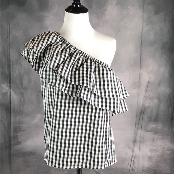 Halogen Tops - {Halogen} Gingham One Shoulder Ruffle Blouse